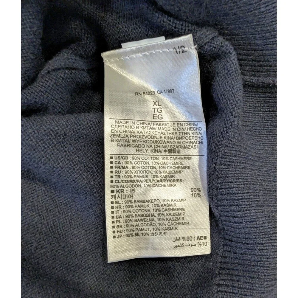 Banana Republic Sweater Mens XL Cotton Cashmere V-Neck Solid Dark Blue 1043